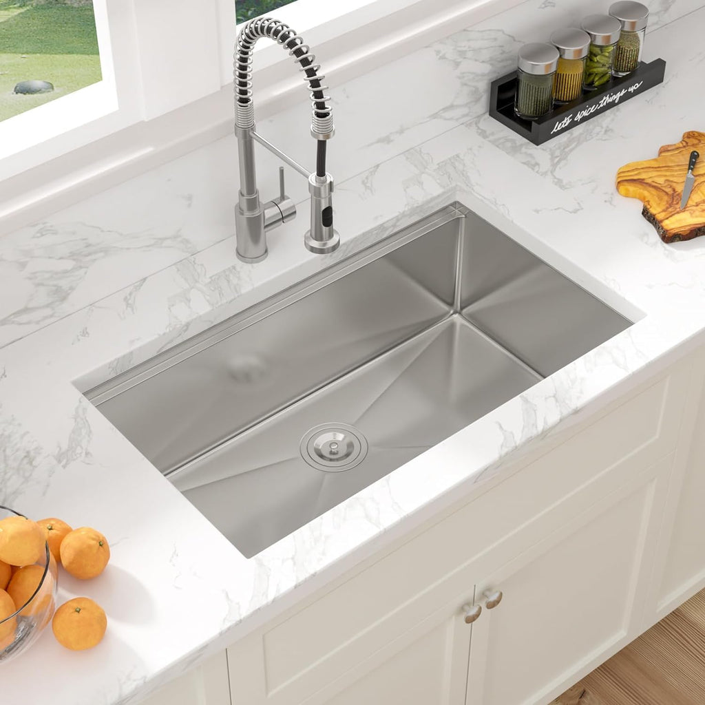 32 Kitchen Sink Undermount 32 x 19 Inch Undermount Sink Workstation | Premium 16 Gauge Stainless Steel Deep Single