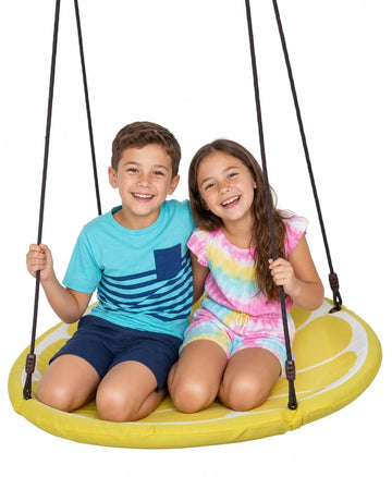 Slice Tree Swing, Saucer Swing for Kids Outdoor, Weather Resistant Quick Drying Fabric, Easy Tool Free Assembly, Ages