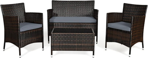 4-Piece Rattan Patio Set, Outdoor/Indoor Wicker Conversation Set for Pool, Backyard, Lawn