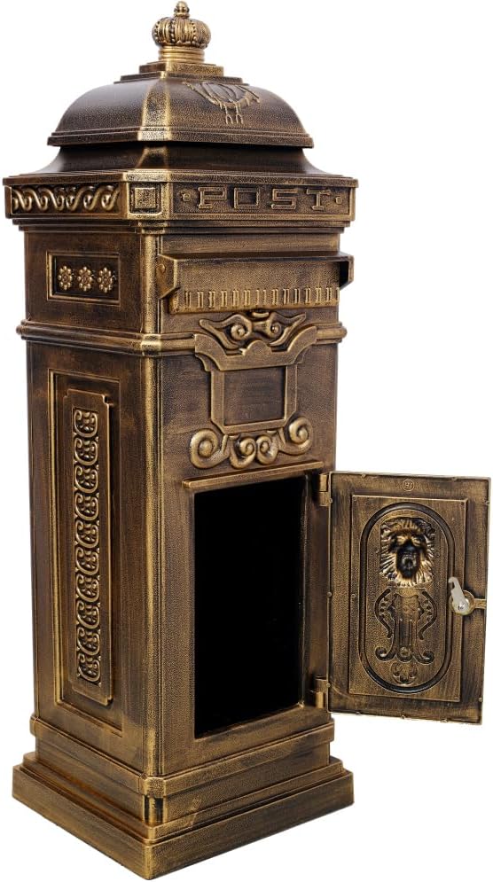 Copper Mailbox, Large Lockable Package Drop Box with Roman Statue, Rustproof Cast Aluminum Mail Boxes Mount Design (2)