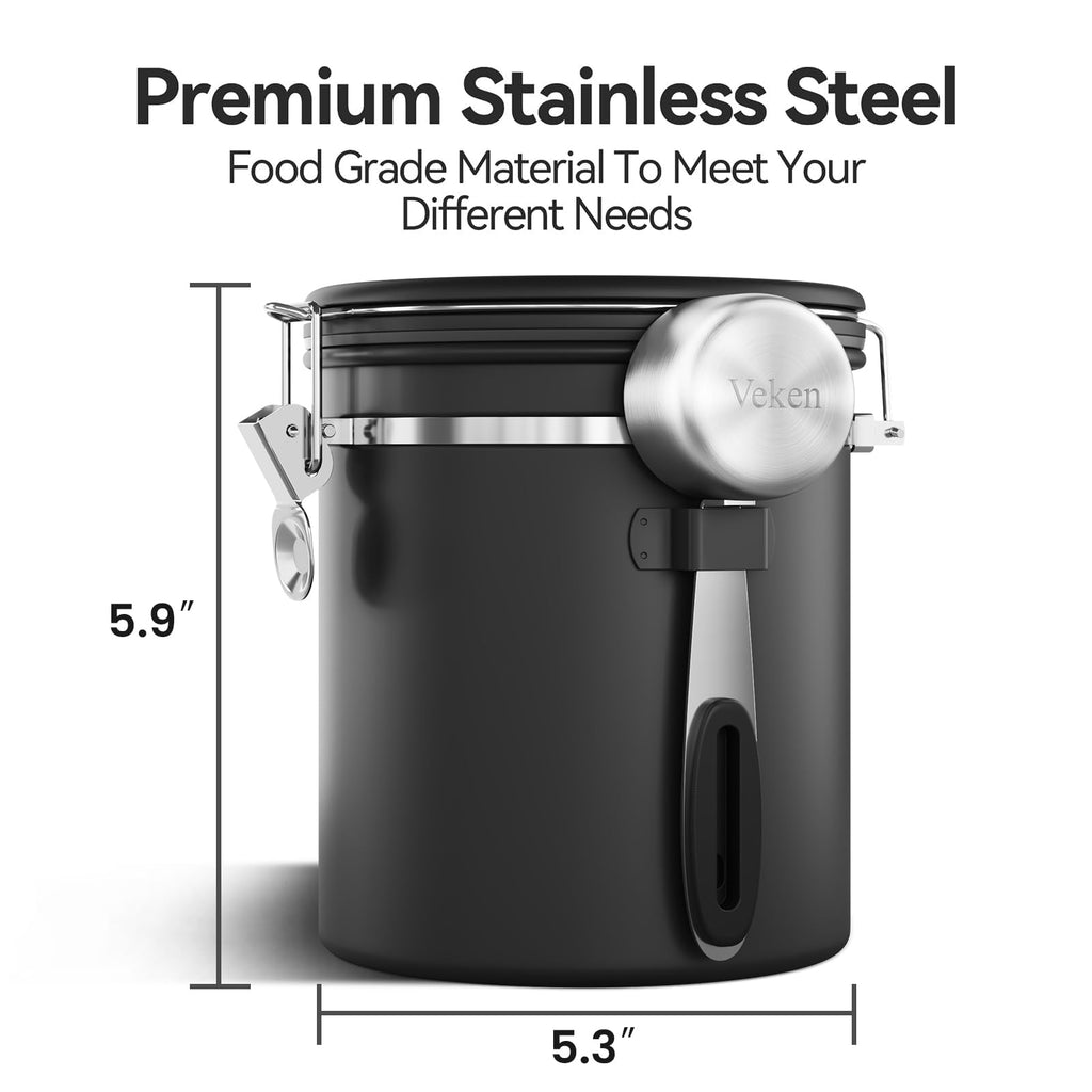 Coffee Canister with Window,Airtight Stainless Steel Compact Jar,16OZ