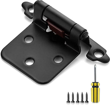 50 Pack 25 Pairs 1/2" Overlay Cabinet Door Hinges Kitchen Black Semi-Concealed Hinges Face Mount Self-Closing Cabinet