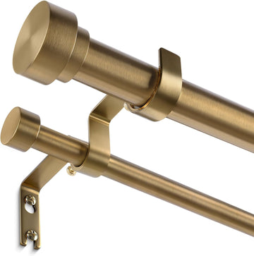 Brass Double Curtain Rod, Warm Gold Extra Long Dual Curtain Rods for Windows 36 to 153 Inch, 1 Inch Adjustable Heavy