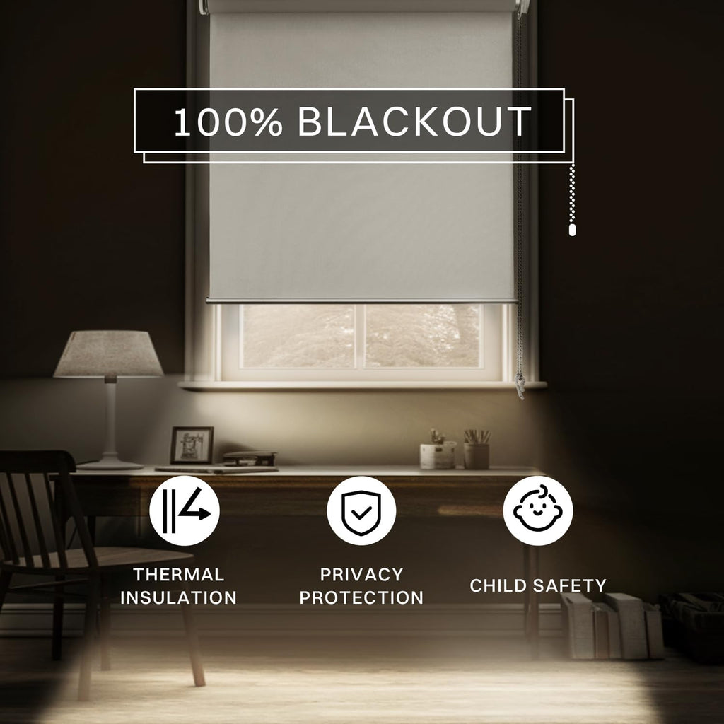 No Drill Blackout Roller Shade , Grey | 100% Light Block / UV Protection / No Tools Install / Easy-Care Fabric / for