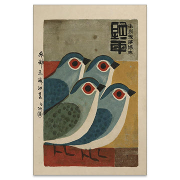 Mid Century Japanese Bird Wall Art Retro Blue Bird Canvas Poster Modern Minimalist Abstract Animal Prints Bedroom
