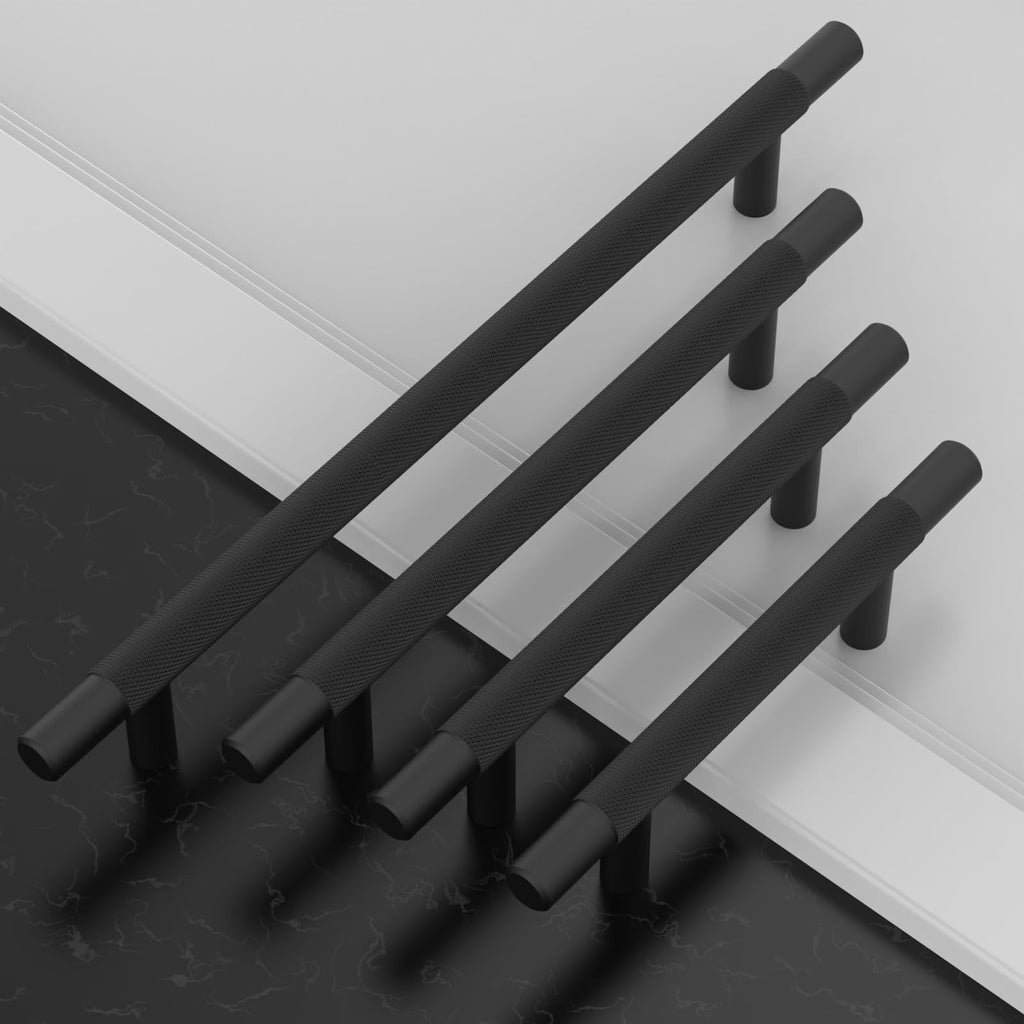 10 Pack Matte Black Knurled Cabinet Pulls 3 Inch Hole Centers Kitchen Cabinet Solid Handles Hardware Kitchen Handles