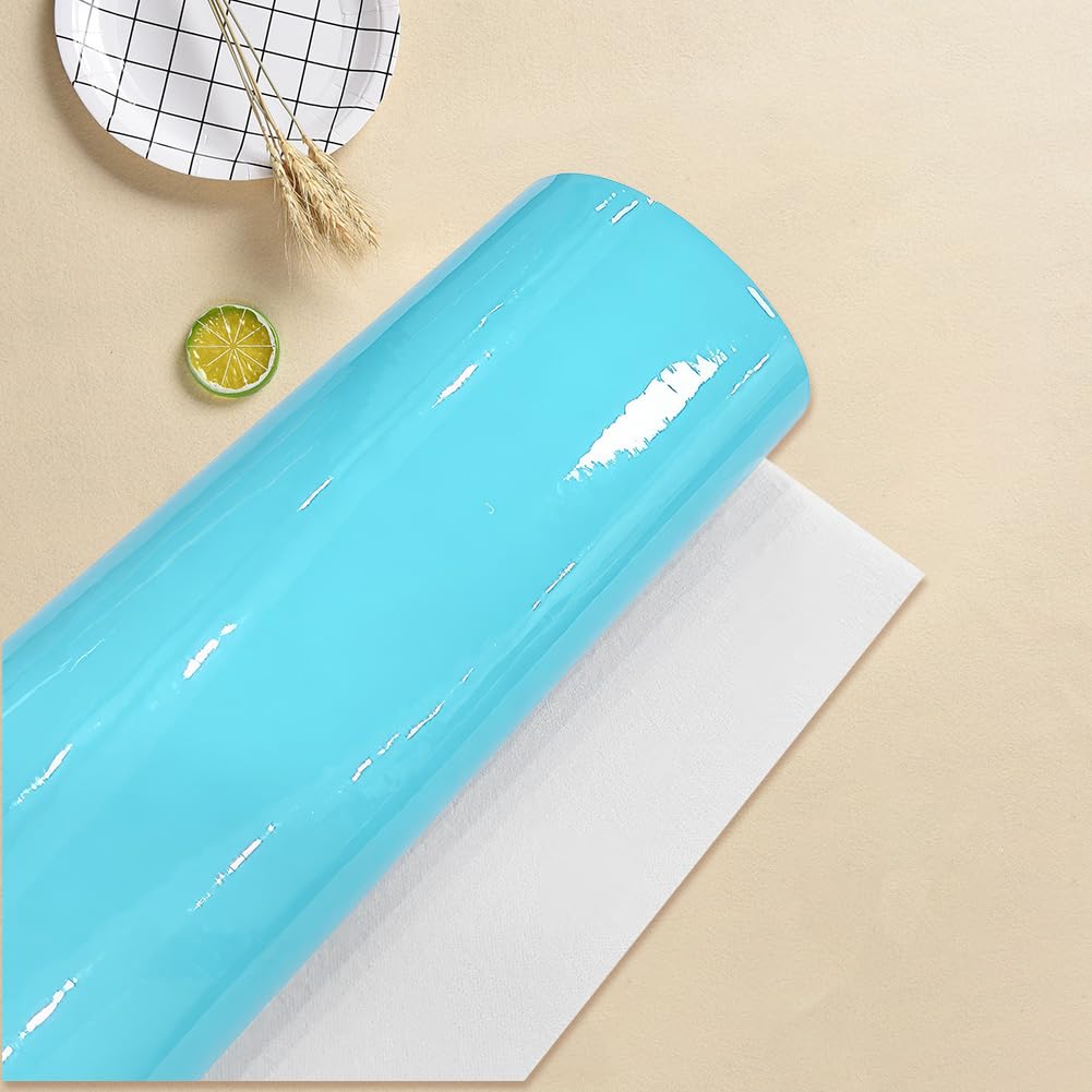 53 x 11.8 Inch Glossy Mirrored PU Leather Roll Cyan Shiny Vinyl Fabric 1mm NEON Faux Leather Sheets Smooth Solid