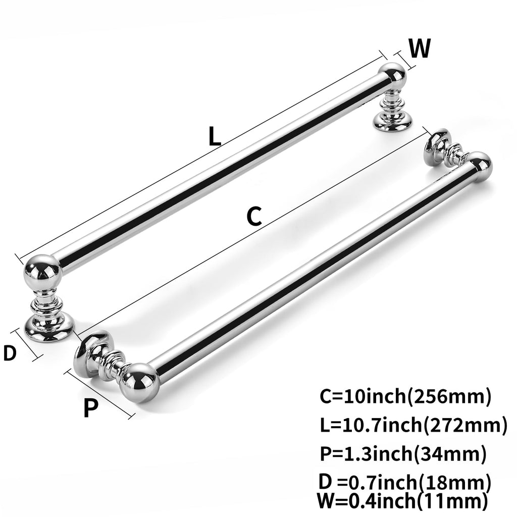 2 Pack 10 inch(256mm) Hole Center Vibrant Polished Chrome Cabinet Pulls Solid Heavy-Duty Kitchen Cabinet Hardware for
