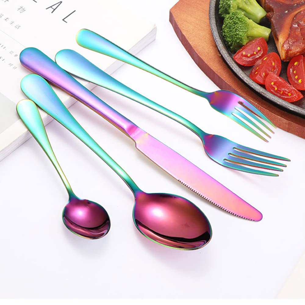 Rainbow Silverware Set for 12 Colored Flatware 60 Pieces Stainless Steel Cutlery Colorful Spoon Fork Knife Kitchen