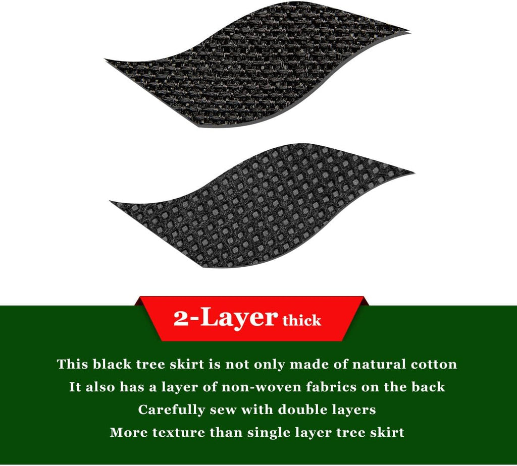 Christmas Tree Skirt, Black Christmas Tree Skirt 48 inches Soft Double Layer Burlap Tree Skirt with Pom Pom
