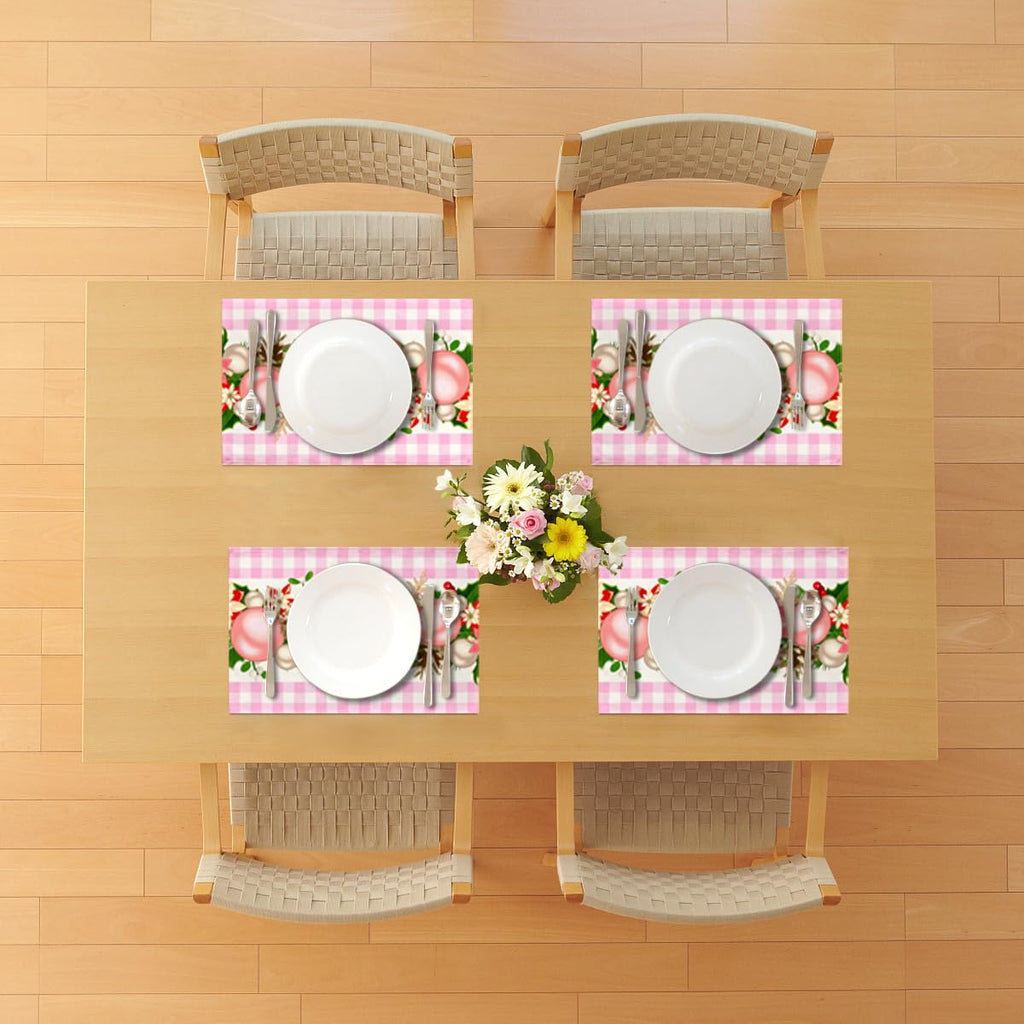 Pink and White Gingham Christmas Placemats Set of 4 Buffalo Check Plaid Xmas Decoration Kitchen Dining Table