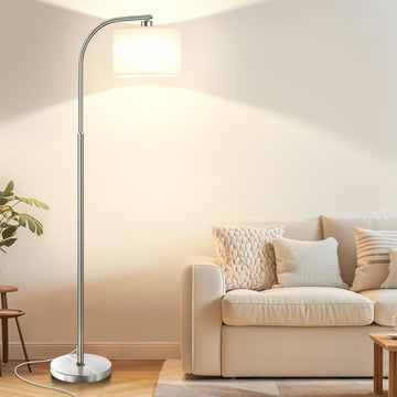 Floor Lamp,Modern Standing Lamps with 9W LED Bulb,65'' Silver Tall Floor Light with Fabric Shade,3 Color