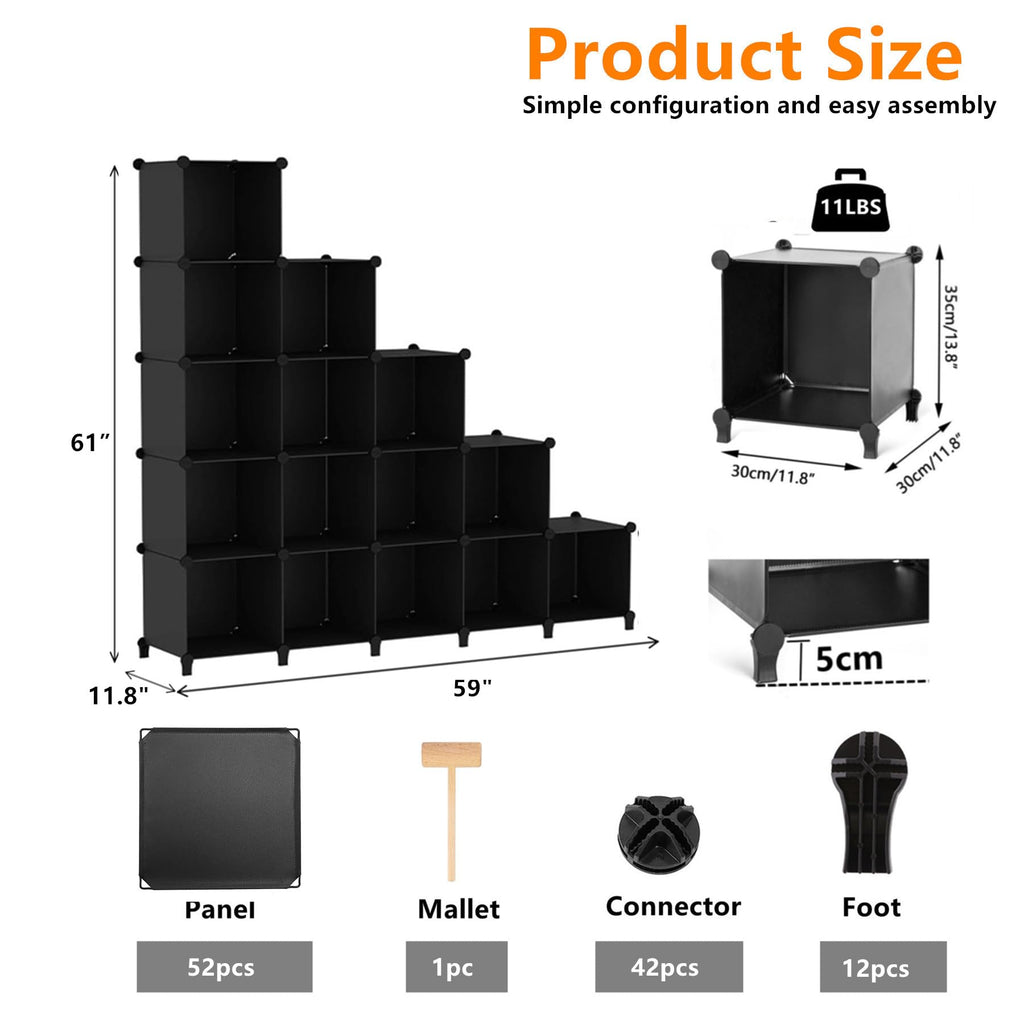 Cube Storage Organizer, 16 Cube Closet Organizer, Black