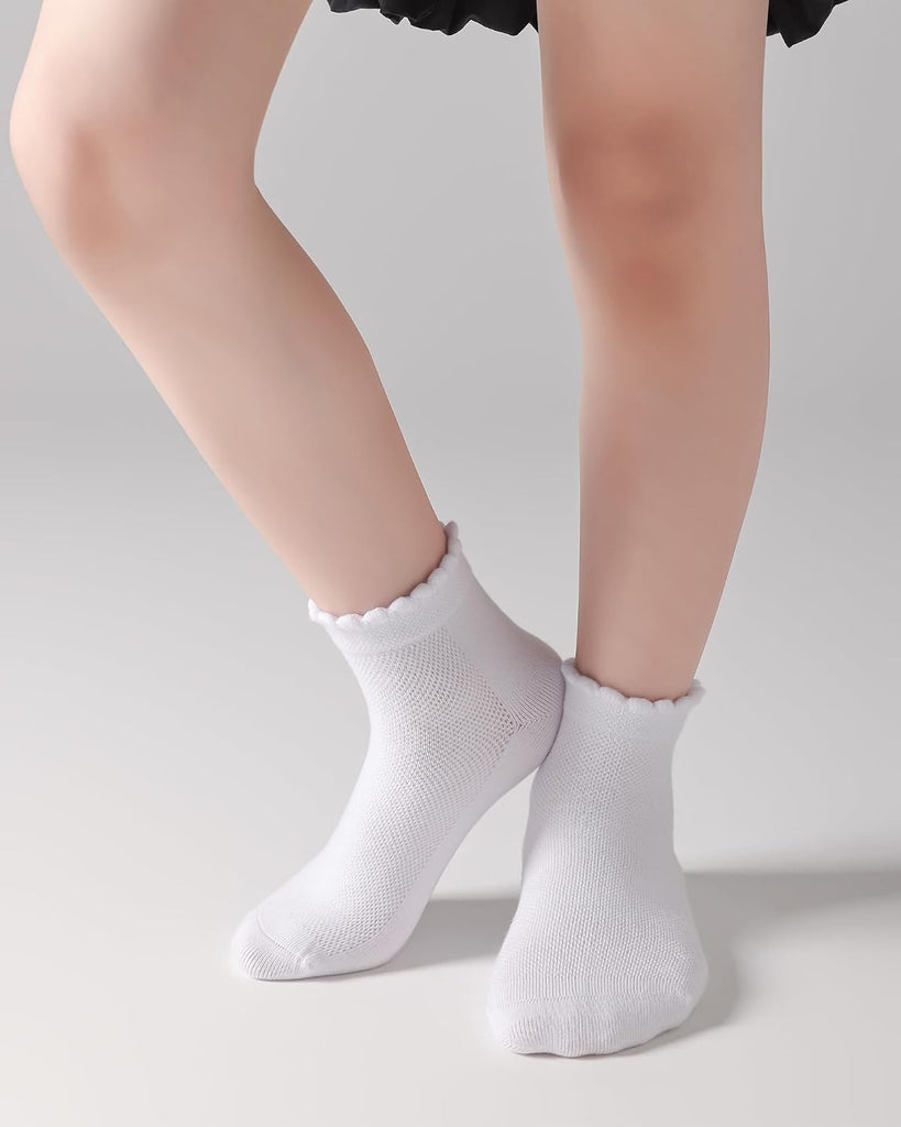 White Ruffle Socks Seamless Cotton School Uniform Ankle Socks