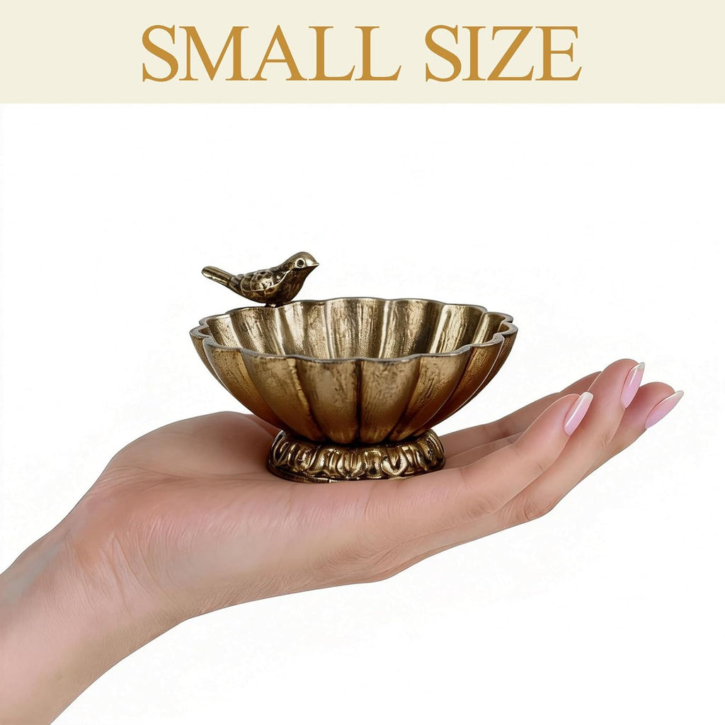 Vintage Gold Bird Jewelry Bowl, Small Metal Ring Trinket Dish