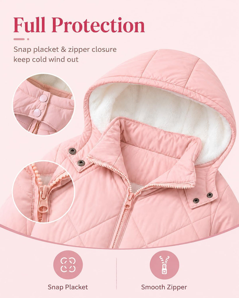 Girls Winter Coat Fleece Lined Hooded Puffer Jacket Warm Outwear