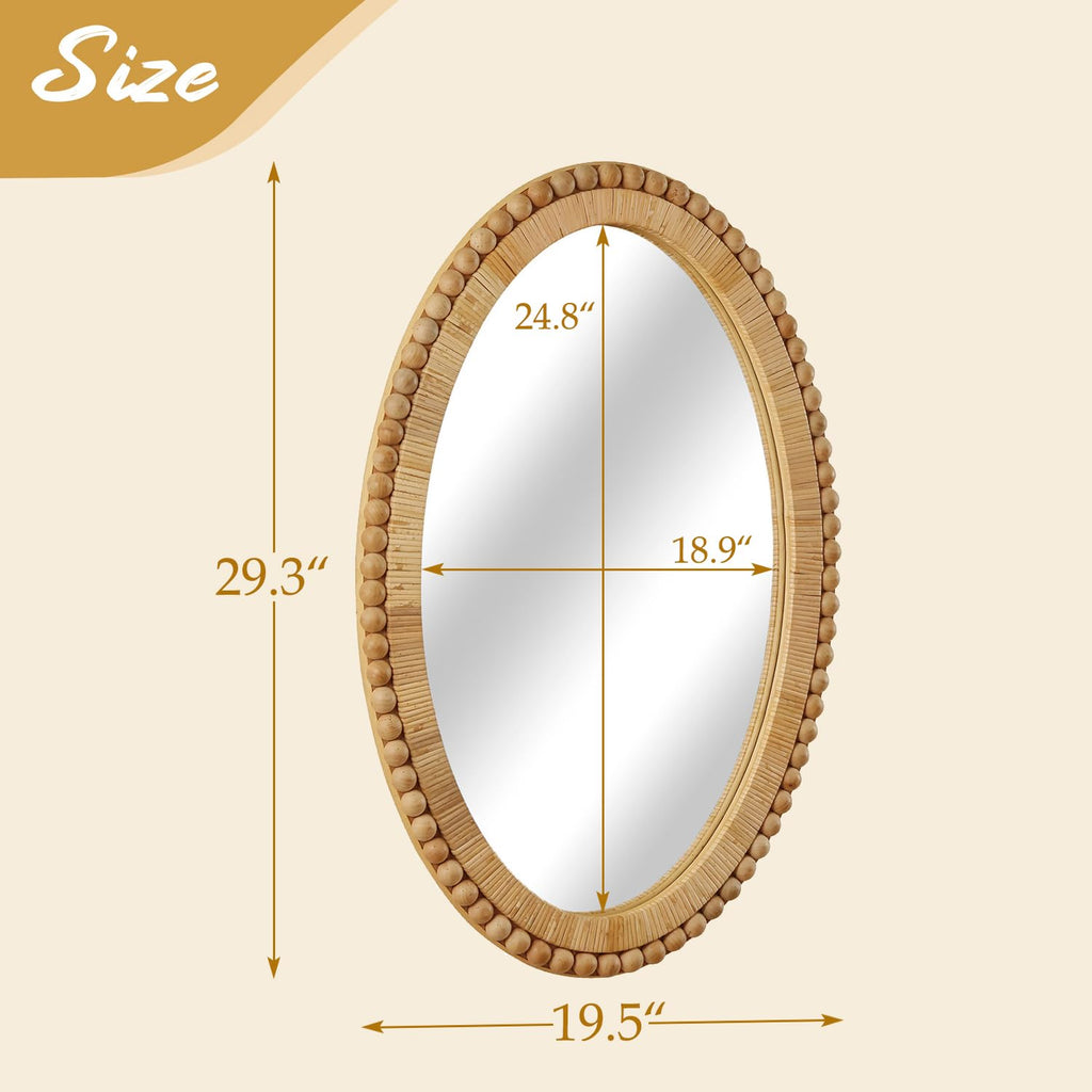 Rattan Wall Mirror - Boho Handmade Wicker Mirror Rustic Farmhouse Mirrors Entryway Wall Decor, 20" x 30", Oval