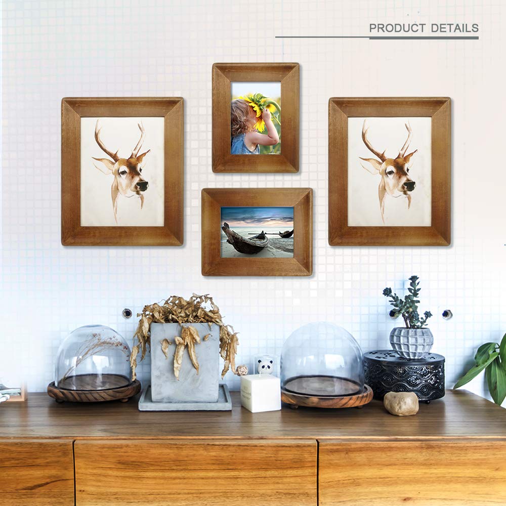8x10 Picture Frames, Brown Rustic Wood Frame with Glass Front, Display 10x8 inch Photos for Table Top Display and Wall