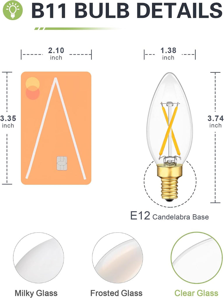 Dimmable E12 Candelabra LED Light Bulbs 25W Equivalent, 2700K Warm White, 2 Watts E12 Base LED Bulb, 200LM LED