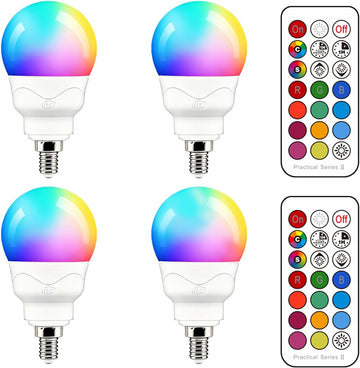E12 LED Light Bulbs (40w Equivalent) 5W, Color Changing RGB, A15 Small Base Candelabra Round Light Bulb, Candle Base