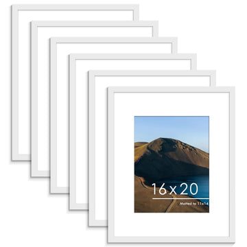 16x20 Picture Frame Set of 6, Wall Mount Display, White