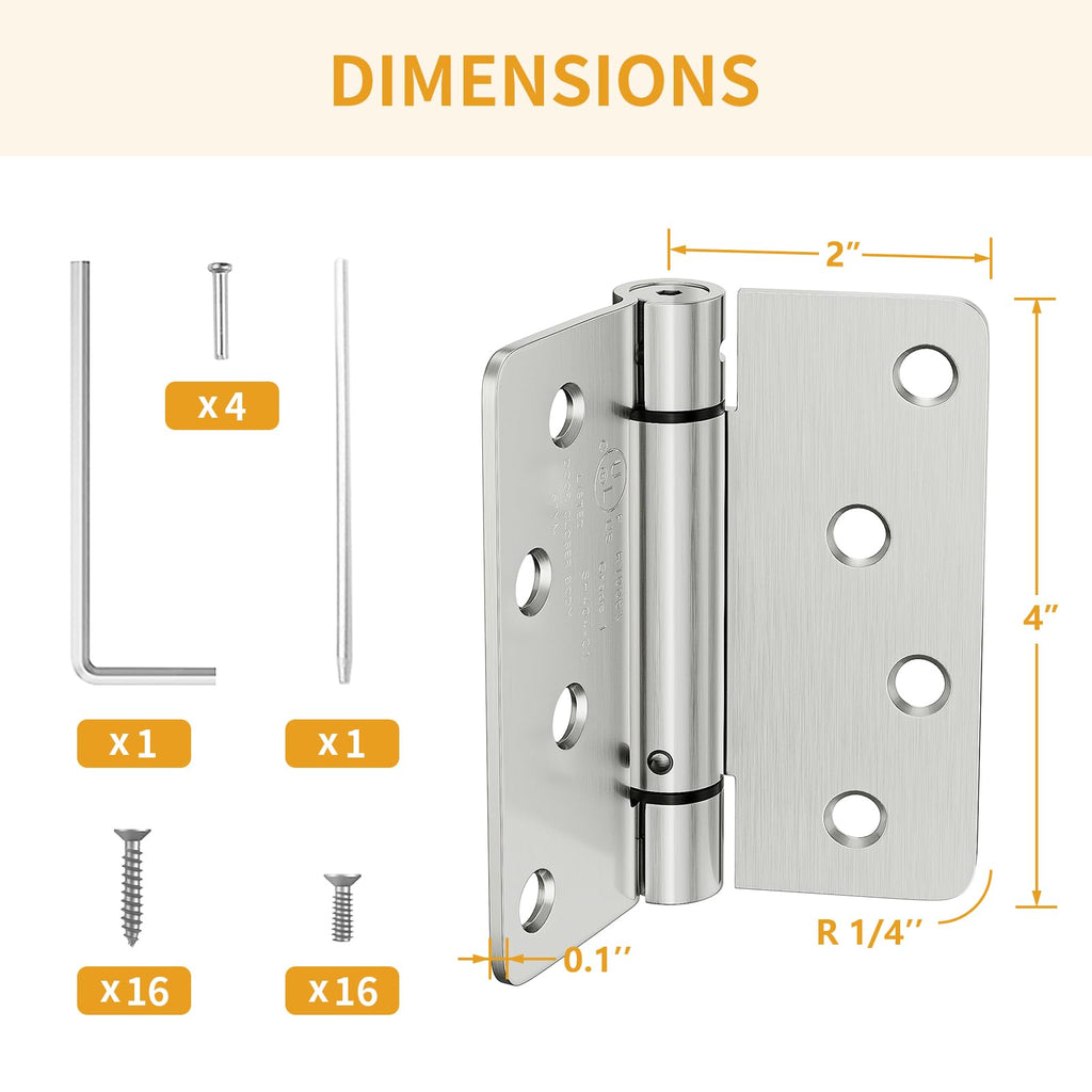 2 Pack Self Closing Door Hinges 4 Inch, Adjustable Tension