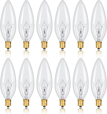 12 Pack Candelabra Torpedo 25W E12 Base 120V Decorative Vintage Light Bulbs