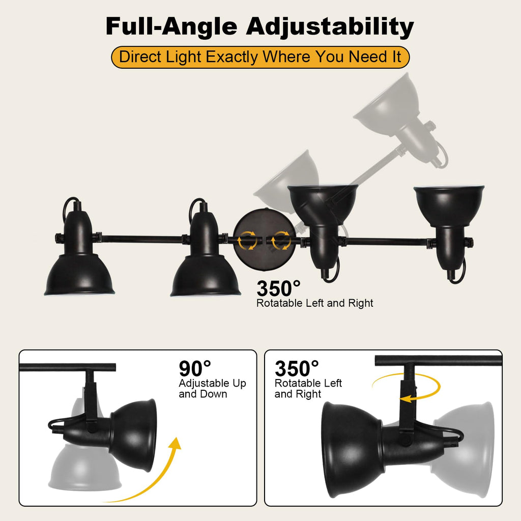 Track Lighting Fixtures Ceiling Black, Adjustable 4-Light Spotlight