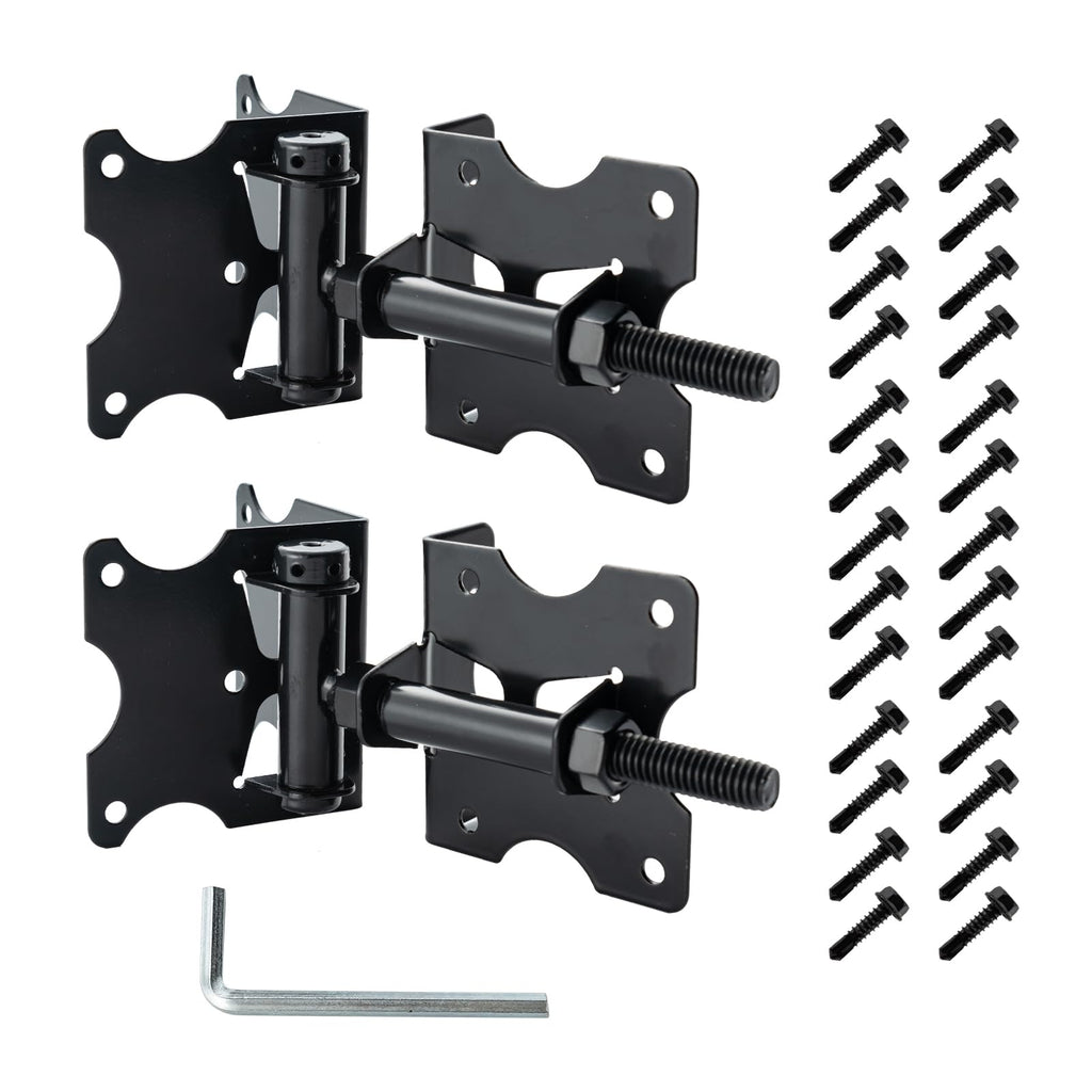 Self Closing Gate Hinges, 90 Degree Adjustable Hinges, Black, 2 Pack