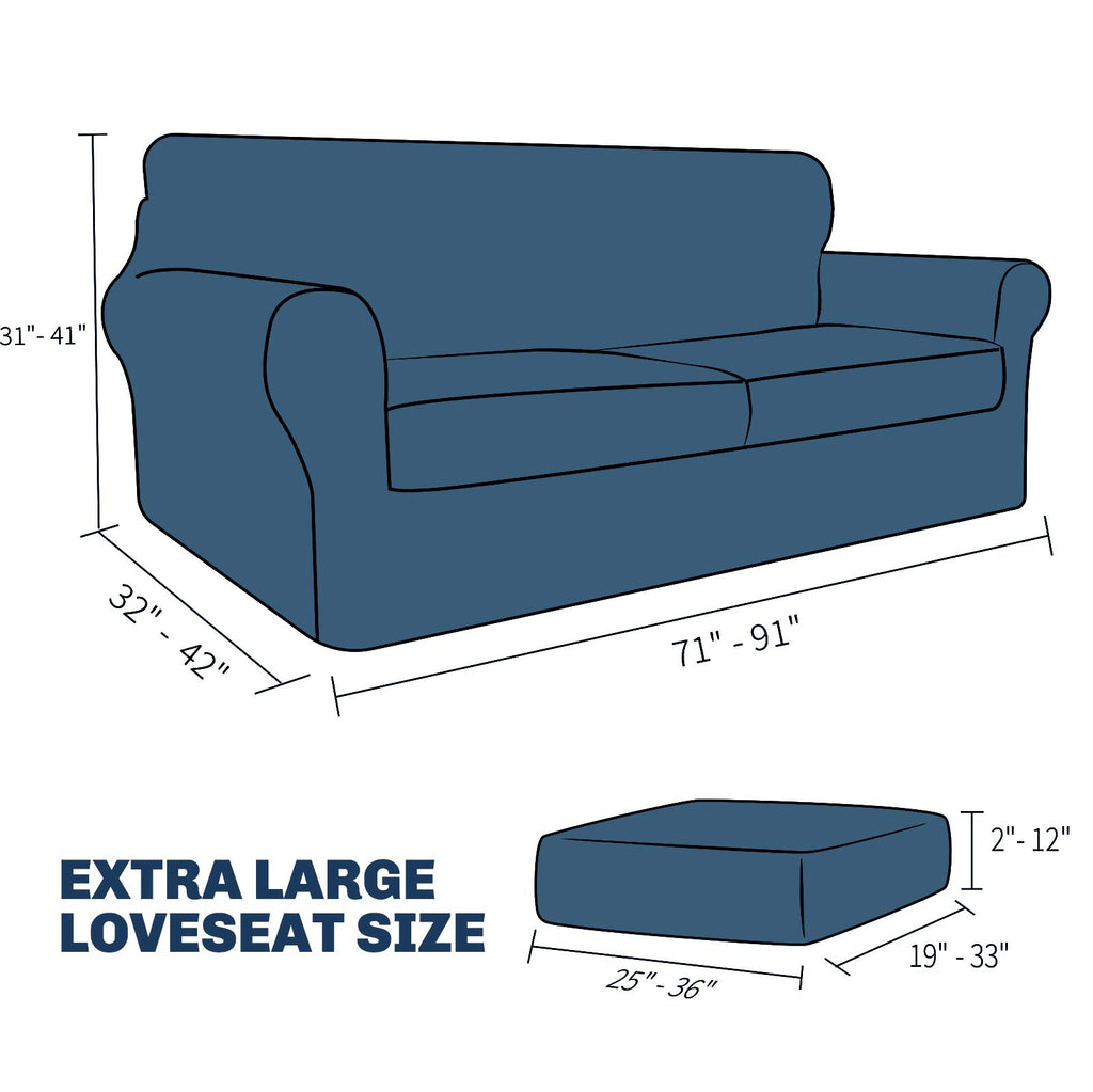 3 Pieces Couch Covers for 2 Cushion Couch Stretch Sofa Slipcover with 2 Extra Large Seat Cushion Covers Thick Fitted