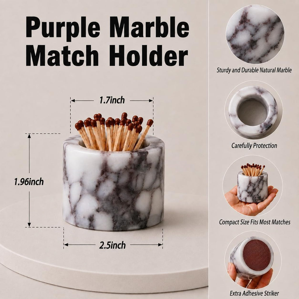 Marble Match Holder with Striker: Mini Decorative Stone Matches Box