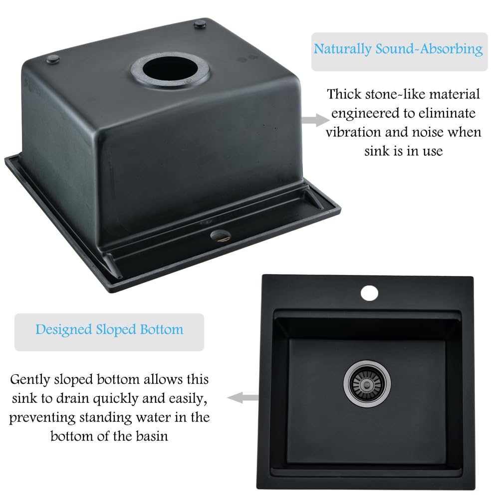 18 Inch Black Drop In Bar Sink Quartz, 18x18 Small