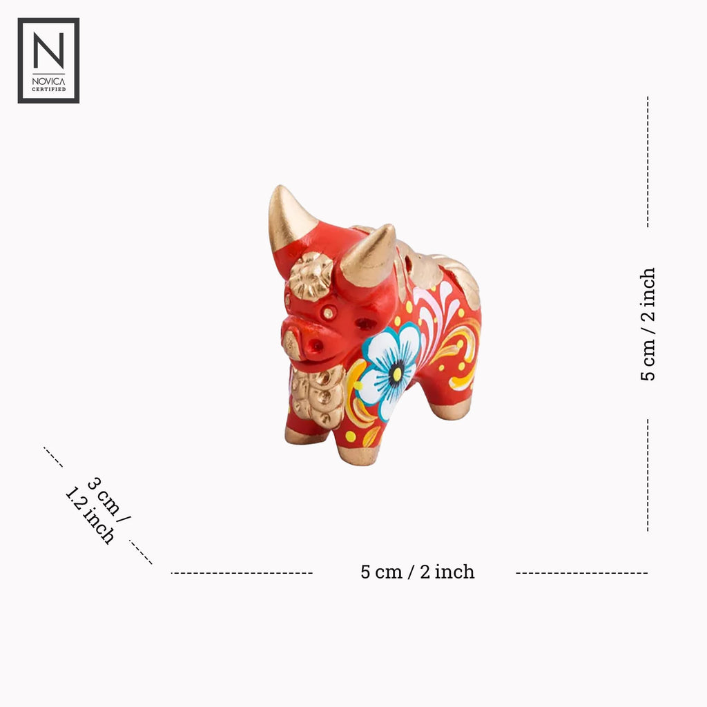 Ceramic Bull Peru | Handmade Multicolor Figurines | Animal Sculpture | Artisan Crafted Bull Figurines | Statuette