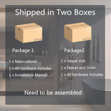 28 inch Natural Color Bathroom Vanity, Rustic Fixture Standing Pedestal Cabinet with Gold Boat Vessel Sink