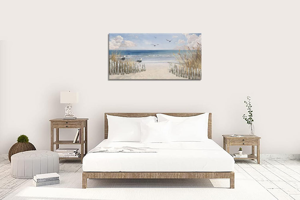 FC3750 Sandy Beach Wall Art Canvas Print Wall Art Seascape Blue Print Painting Abstract Coastal Picture Modern Ocean