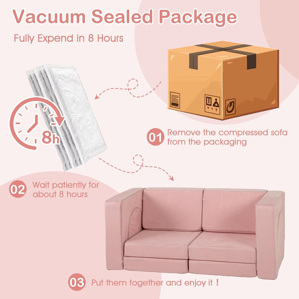 Modular Kids Play Couch, 8 PCS Toddler Creative Sectional Fort Building Sofa for Playroom, Bedroom, Children