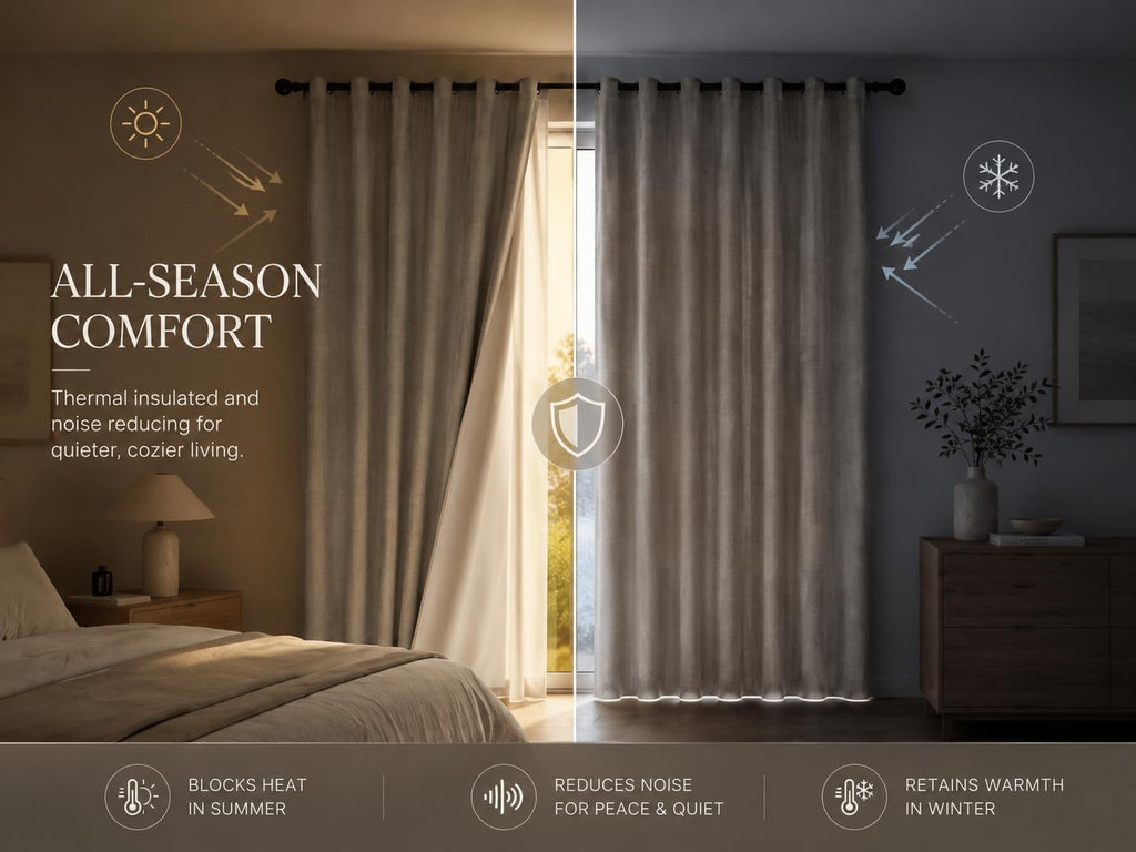 100% Blackout Curtains Set of 4 Panels, Grommet Drapes, Thermal Insulated and Noise Reducing Room Darkening Curtains