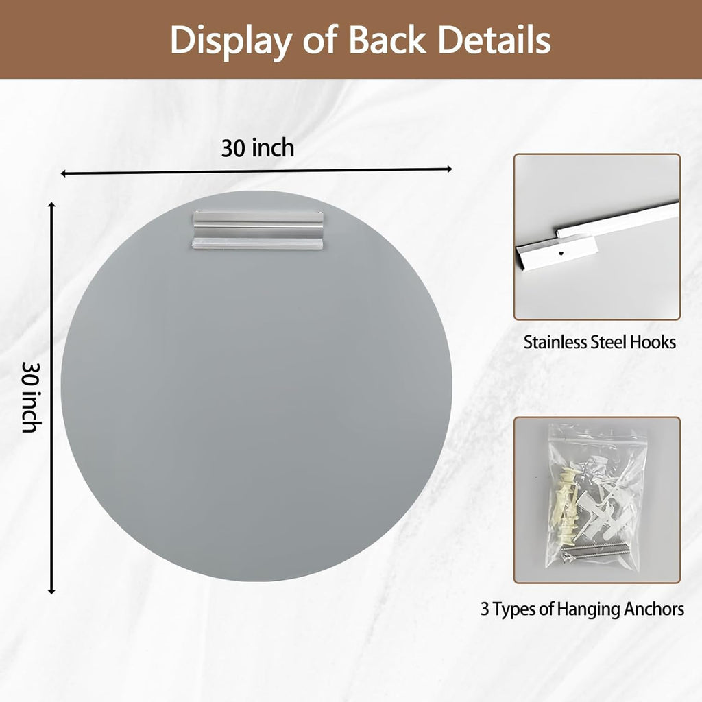 30 Inch Round Frameless Bathroom Mirror, Beveled Round Mirror