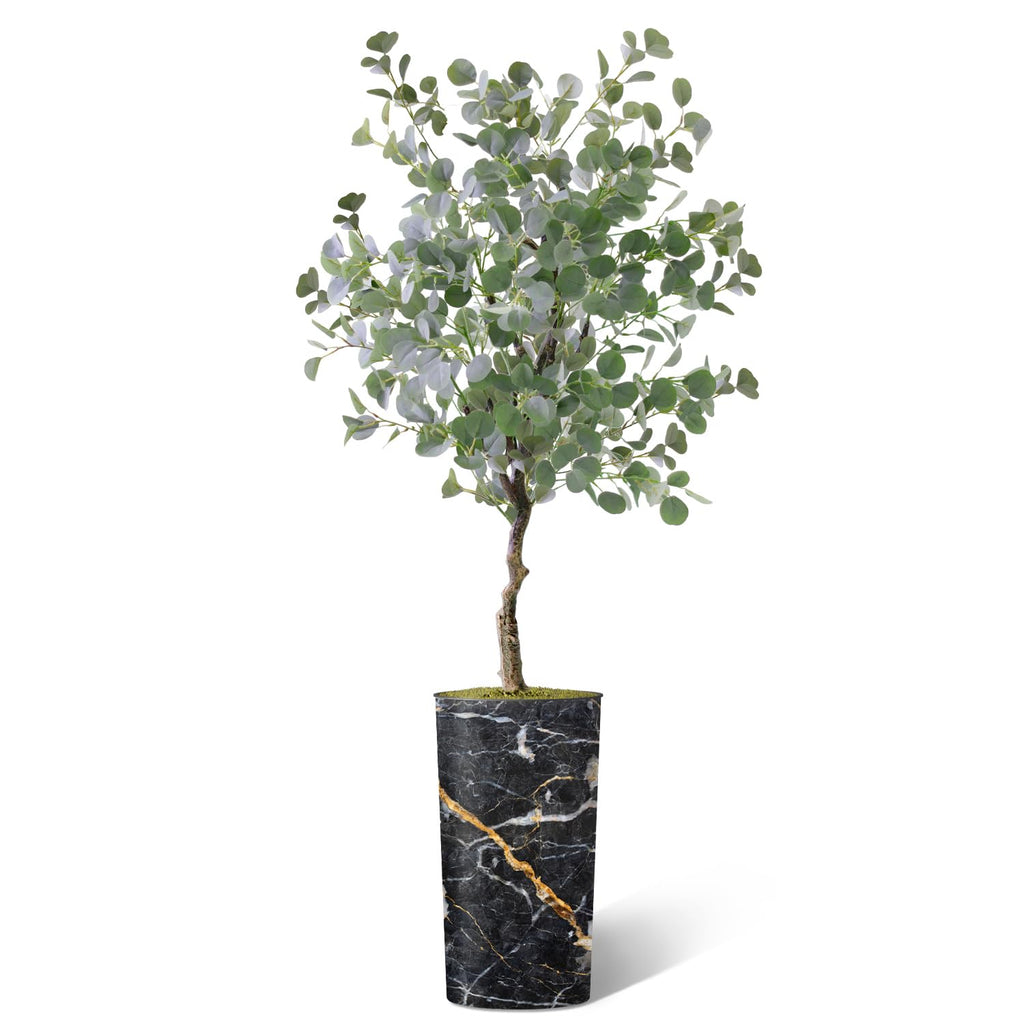 Artificial Tree in Modern Granite Effect Planter, Fake Eucalyptus Silk Tree for Indoor and Outdoor Home Decoration