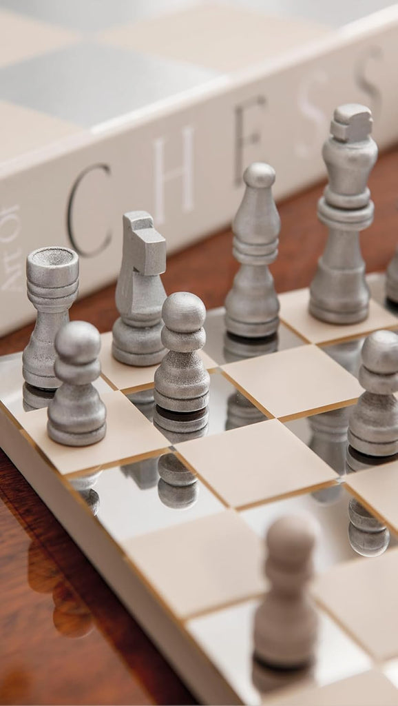 Classic Art of Chess Mirror, Beige & Silver - Acrylic Board