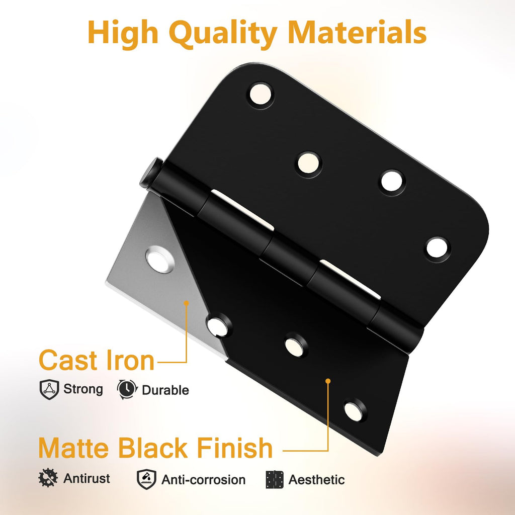 6 Pack Black Door Hinges 4 Inch, Exterior Door Hinges, Removable Pin ﻿