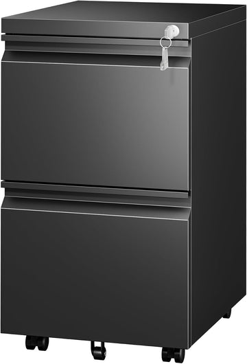 Fully Assembled 2 Drawer Mobile File Cabinet with Lock | Under Desk Metal Filing Cabinet , Rolling Storage for