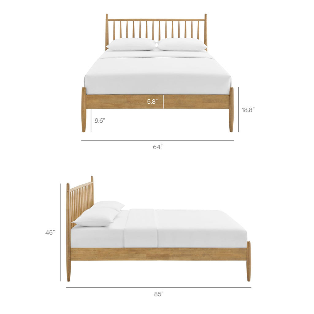 Zane Queen Size Spindle Bed in Light Oak - Solid Wood Platform Bed Frame with Headboard, No Box Spring Needed