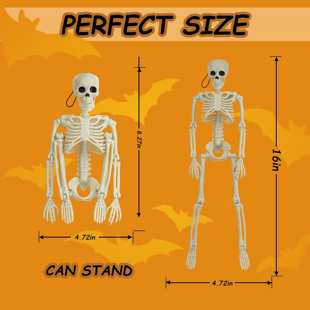 Packs Skeleton Halloween Decorations Outdoor with 16" Full Body Posable Joints Skeletons Decor, Halloween Party - Set of 6