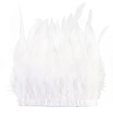 White Rooster Feather Fringe Trim 5.9ft 3-5inch Fluffy Feather Trim Fashion Dress Sewing Crafts,Gloves,Feather Shawl