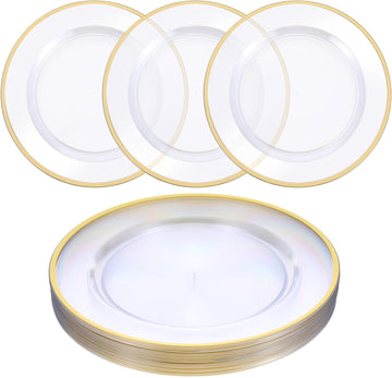 Inch Gold Charger Plates, Clear Charger Plates with Gold Trim, Disposable Plastic Charging Plate Bulk - Set of 25