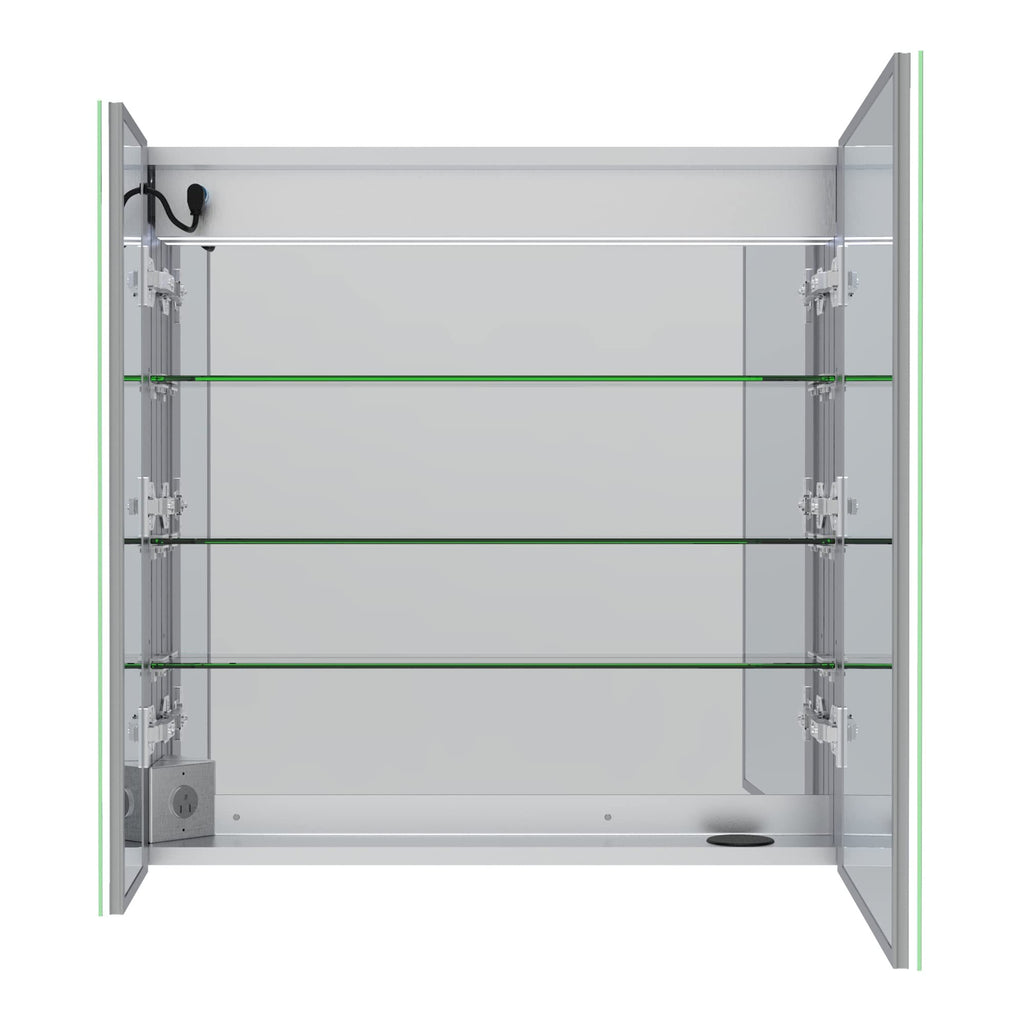 Bathroom Medicine Cabinet, Aluminum, Recessed/Surface Mount, 30" x 30", 2 Door, Mirrored w/LED