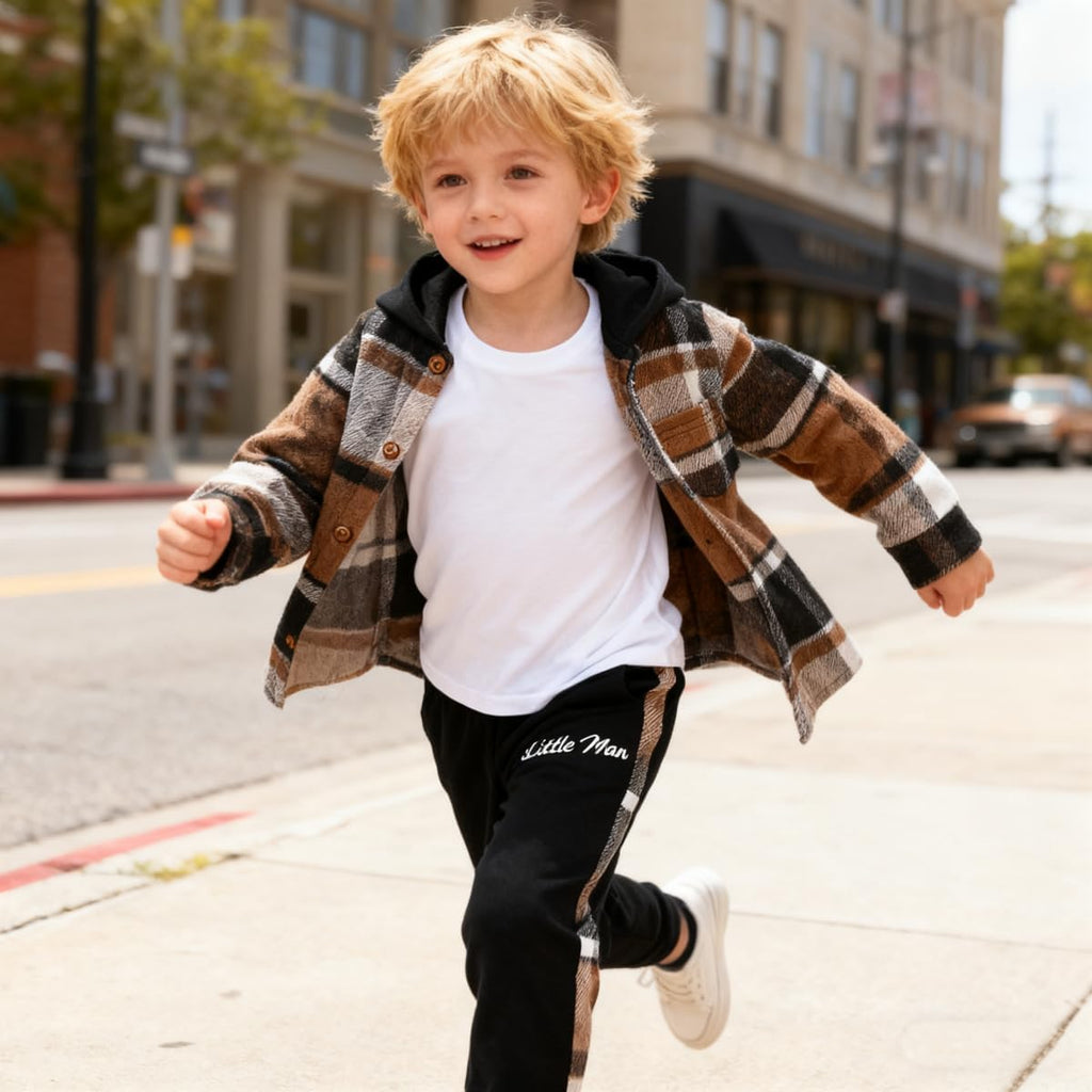 Toddler Baby Boy Clothes Plaid Long Sleeve Hoodie Sweatshirt + Pants 2pcs Boys Outfit Set