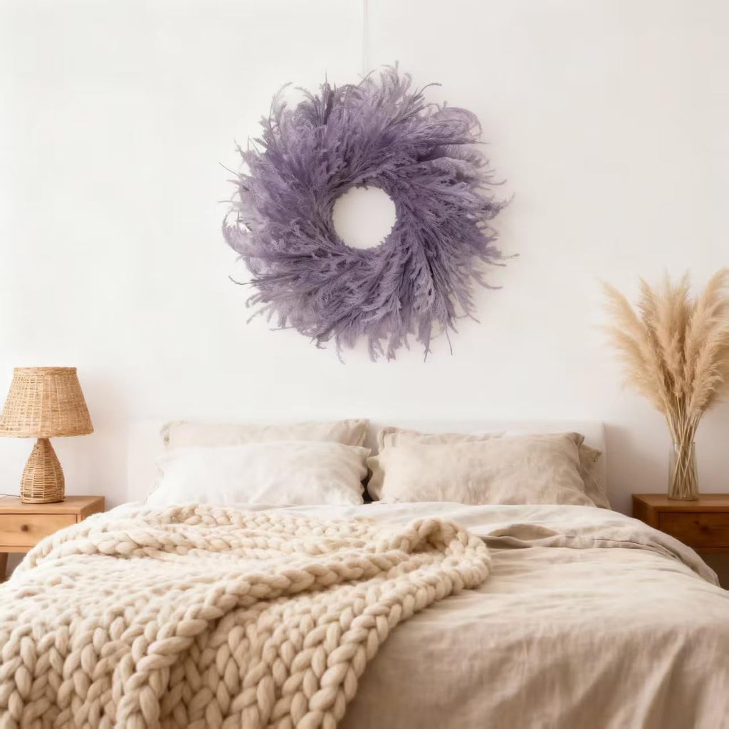 28 Inch Farmhouse Purple Flocked Cypress Spring Wreath Outdoor