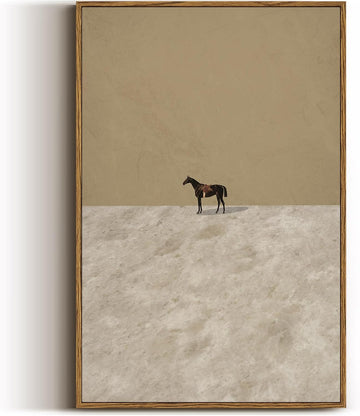Vintage Framed Horse Wall Art Decor, Living Room Bedroom Lonely Horse Pictures Retro Wall Decor, Framed Canvas Prints
